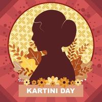 dia kartini com silhueta de fundo vetor