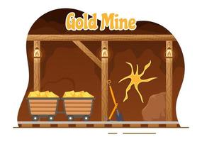 ouro meu ilustração com mineração indústria atividade para tesouro, pilha do moedas, joalheria e gema dentro plano desenho animado mão desenhado aterrissagem página modelos vetor