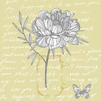 peônia flor e folhas desenho. mão desenhado gravado floral definir. botânico ilustrações. ótimo para tatuagem, convites, cumprimento cartões vetor