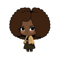 chibi africano menina com encaracolado cabelo vetor