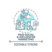 ícone do conceito de marketing social e influenciador pago vetor
