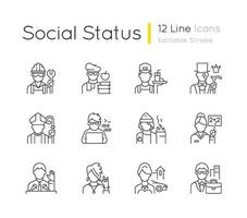 conjunto de ícones lineares de status social vetor