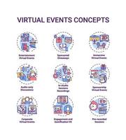 Conjunto de ícones de conceito de eventos virtuais vetor