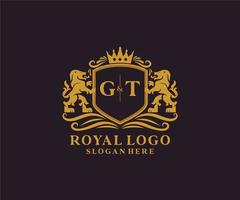 modelo de logotipo de luxo real de leão de letra gt inicial em arte vetorial para restaurante, realeza, boutique, café, hotel, heráldica, joias, moda e outras ilustrações vetoriais. vetor