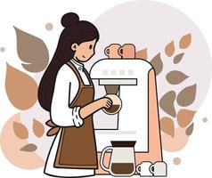 fêmea barista fazer café a partir de café máquina ilustração dentro rabisco estilo vetor