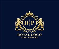 modelo inicial de logotipo de luxo real hp letter lion em arte vetorial para restaurante, realeza, boutique, café, hotel, heráldica, joias, moda e outras ilustrações vetoriais. vetor