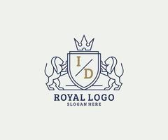 modelo de logotipo de luxo real de leão de carta de identificação inicial em arte vetorial para restaurante, realeza, boutique, café, hotel, heráldica, joias, moda e outras ilustrações vetoriais. vetor