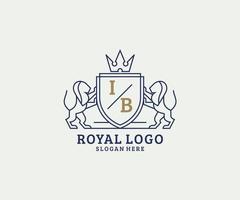 modelo de logotipo de luxo real de leão de letra ib inicial em arte vetorial para restaurante, realeza, boutique, café, hotel, heráldica, joias, moda e outras ilustrações vetoriais. vetor