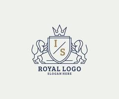 inicial é modelo de logotipo de luxo real de leão de carta em arte vetorial para restaurante, realeza, boutique, café, hotel, heráldica, joias, moda e outras ilustrações vetoriais. vetor