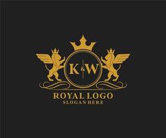 inicial kw carta leão real luxo heráldico, crista logotipo modelo dentro vetor arte para restaurante, realeza, butique, cafeteria, hotel, heráldico, joia, moda e de outros vetor ilustração.