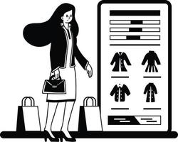 fêmea escritório trabalhador compras conectados a partir de Smartphone ilustração dentro rabisco estilo vetor