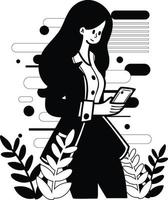 fêmea escritório trabalhador compras conectados a partir de Smartphone ilustração dentro rabisco estilo vetor