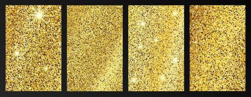conjunto do quatro dourado cintilante fundos com ouro brilhos e brilhar efeito. histórias bandeira Projeto. esvaziar espaço para seu texto. vetor ilustração