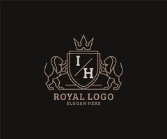 inicial ih carta leão modelo de logotipo de luxo real em arte vetorial para restaurante, realeza, boutique, café, hotel, heráldica, joias, moda e outras ilustrações vetoriais. vetor