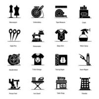 alfaiataria e conjunto de ícones de equipamentos de costura vetor