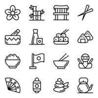 conjunto de ícones de elementos tradicionais japoneses vetor