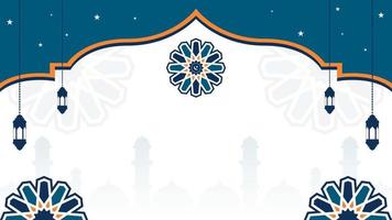 plano islâmico fundo dentro azul e laranja cor com lanterna, mandala e espaço para texto vetor