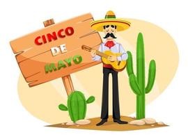 cartão cinco de mayo com homem mexicano vetor