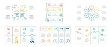 infográfico agrupar conjunto com 4, 5, 6 passos, opções ou processos para fluxo de trabalho disposição, diagrama, anual relatório, apresentação e rede Projeto. vetor