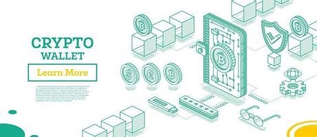 isométrico criptografia carteira conectado para blockchain. criptomoeda indústria. esboço conceito do blockchain tecnologia com cubos. vetor