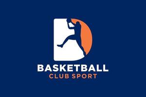 inicial carta d basquetebol logotipo ícone. cesta bola logótipo símbolo. vetor