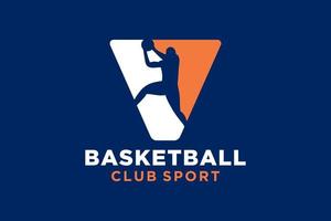 inicial carta v basquetebol logotipo ícone. cesta bola logótipo símbolo. vetor