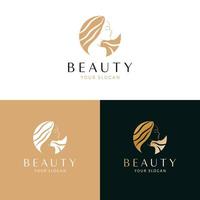 beleza e cosméticos logotipo Projeto. lindo mulher face retrato vetor logotipo. feminino logotipo modelo.