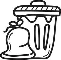 rabisco Lixo pode e plástico bolsas ícone esboço vetor