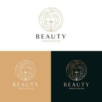 beleza e cosméticos logotipo Projeto. lindo mulher face e lótus flor vetor logotipo. feminino floral logotipo modelo.