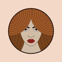 lindo mulher retrato ilustração. menina com Castanho cabelo emblema. vetor