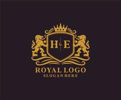 inicial ele carta leão modelo de logotipo de luxo real em arte vetorial para restaurante, realeza, boutique, café, hotel, heráldica, joias, moda e outras ilustrações vetoriais. vetor