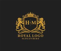 inicial hm letter lion royal luxo logotipo modelo em arte vetorial para restaurante, realeza, boutique, café, hotel, heráldica, joias, moda e outras ilustrações vetoriais. vetor