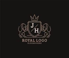 inicial jh carta leão modelo de logotipo de luxo real em arte vetorial para restaurante, realeza, boutique, café, hotel, heráldica, joias, moda e outras ilustrações vetoriais. vetor