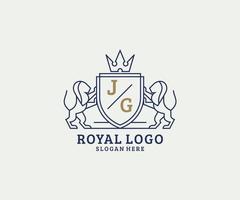 inicial jg carta leão modelo de logotipo de luxo real em arte vetorial para restaurante, realeza, boutique, café, hotel, heráldica, joias, moda e outras ilustrações vetoriais. vetor