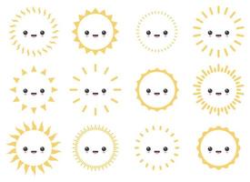 desenho animado Sol ícone com facial expressão vetor ilustração isolado em branco