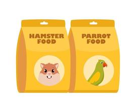 papagaio Comida e hamster Comida pacote. pacotes do seco Comida. animal comprar, doméstico animal, Cuidado conceito. vetor ilustração.