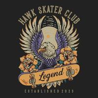 t camisa Projeto Falcão skatista clube com Águia equitação em skate vintage ilustração vetor