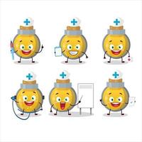 médico profissão emoticon com dourado poção desenho animado personagem vetor