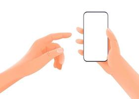 smartphone em maquete de vetor de mãos isolada no fundo branco. clipart vetorial editável em camadas