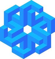 3d ótico ilusão do impossível forma. 3d ilusão círculo forma do quadra cubo. 3d geométrico infinidade forma do circular blocos. vetor ilustração para logotipo, Projeto ou arte com perspectiva ilusão