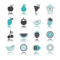 ícones de frutas com reflexão
