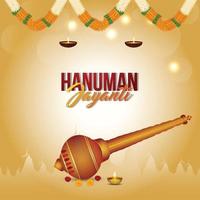 Fundo de celebração hanuman jayanti com ilustração vetorial da arma do senhor Hanuman vetor