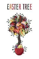 ilustrações vetoriais nas árvores temáticas da Páscoa com ovos coloridos de chocolate. vetor