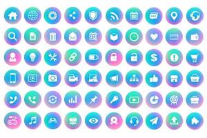 o negócio gradiente curcle ícones coleção. holográfico esférico botões. multicolorido néon holograma fluido cor círculo gradientes, suave volta botões, vívido borrado esferas plano conjunto para rede ícones ou ui. vetor