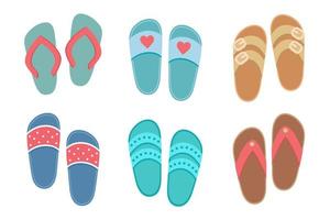 giro flops definir, coleção do fofa colorida fêmea sapatos para verão Projeto. vetor desenho animado ilustração isolado em branco. plano Projeto.