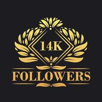 14k seguidores celebração Projeto. luxuoso 14k seguidores logotipo para social meios de comunicação seguidores vetor