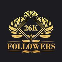 26k seguidores celebração Projeto. luxuoso 26k seguidores logotipo para social meios de comunicação seguidores vetor