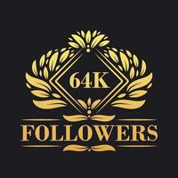 64k seguidores celebração Projeto. luxuoso 64k seguidores logotipo para social meios de comunicação seguidores vetor