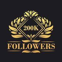 200k seguidores celebração Projeto. luxuoso 200k seguidores logotipo para social meios de comunicação seguidores vetor