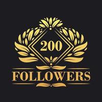 200 seguidores celebração Projeto. luxuoso 200 seguidores logotipo para social meios de comunicação seguidores vetor